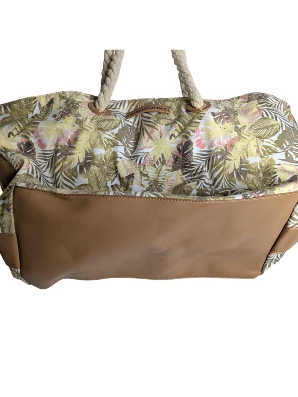 Margaritaville Tropical Print Canvas Tote Bag With Rope Handles & Faux Leather B - Picture 3 of 11